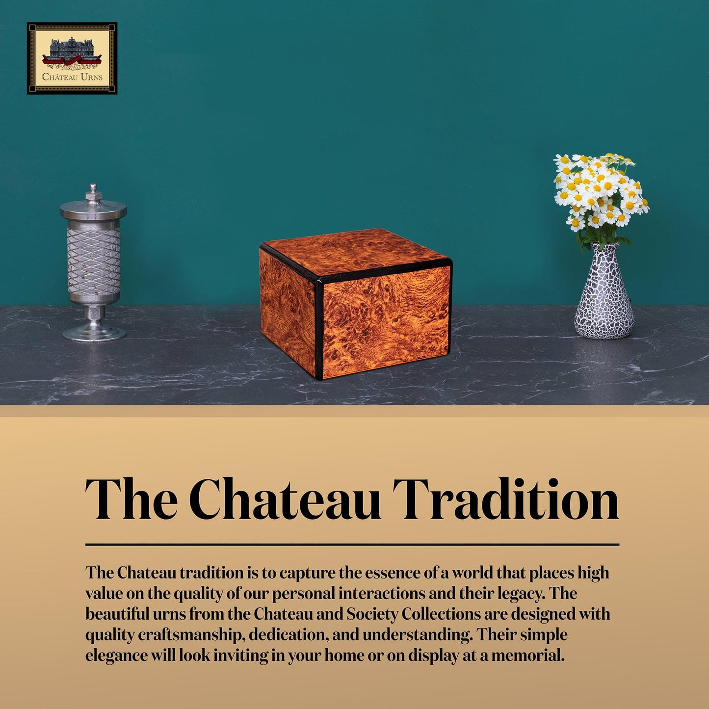 Society Collection-Extra Small Cremation Urn-Burl Wood Finish - chateau-urns