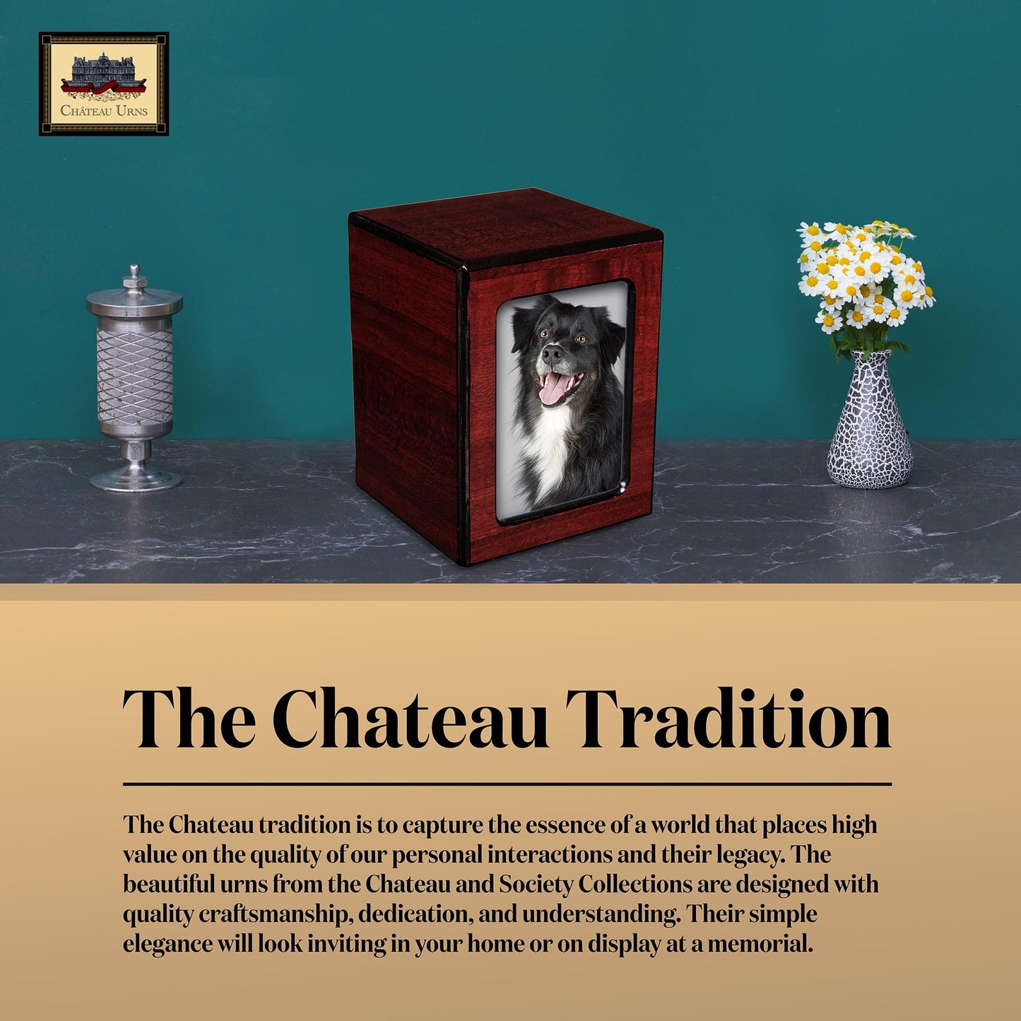 Society Collection-Small-Photo Pet / Keepsake Cremation Urn-Cherry Finish - chateau-urns