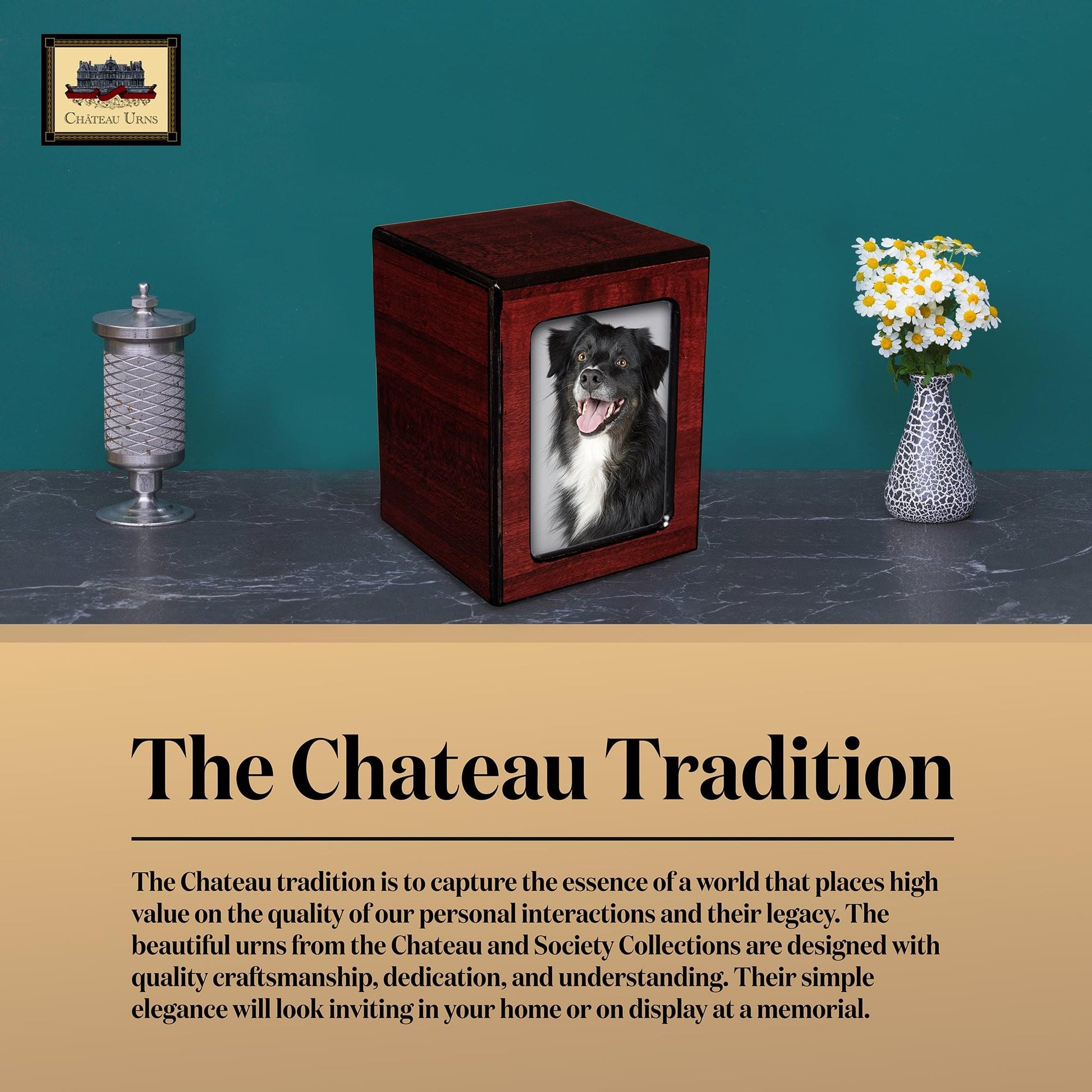 Society Collection-Small-Photo Pet / Keepsake Cremation Urn-Cherry Finish - chateau-urns